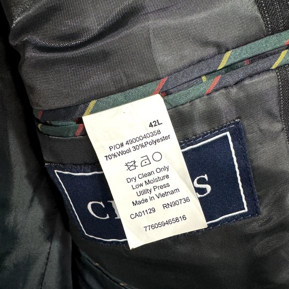 Chaps by Ralph Lauren Wool Blend Blazer Jacket Size 42L Black Blue Pinstripe - Picture 10 of 11